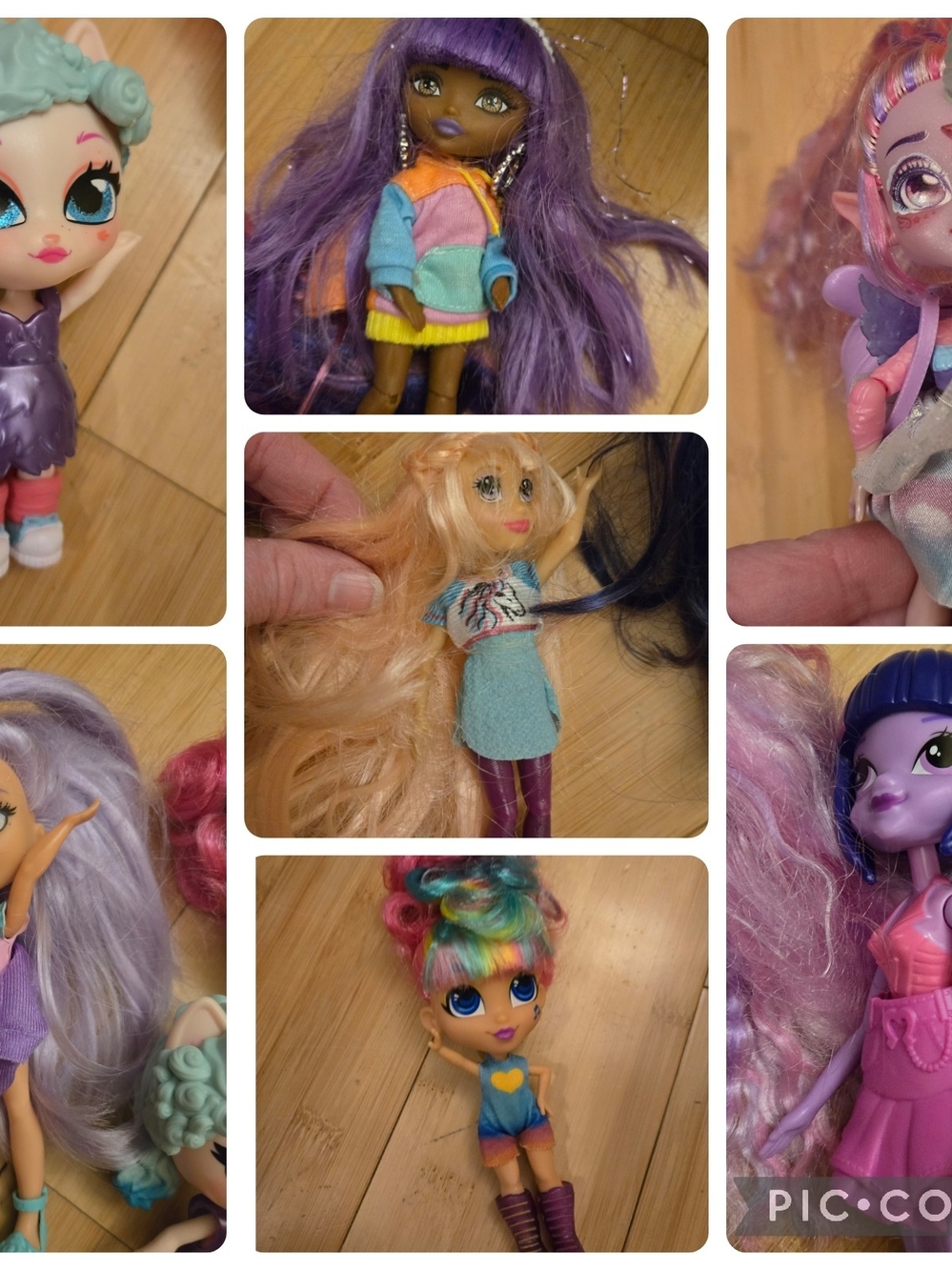 Set Of 7 Assorted Brands Colorful Themed Dolls Pink Purple Rainbow Collectable